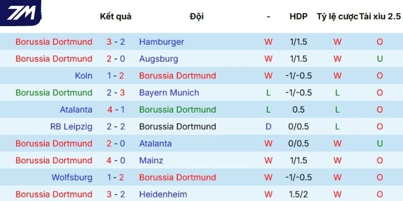 Thành tích tranh tài của Dortmund